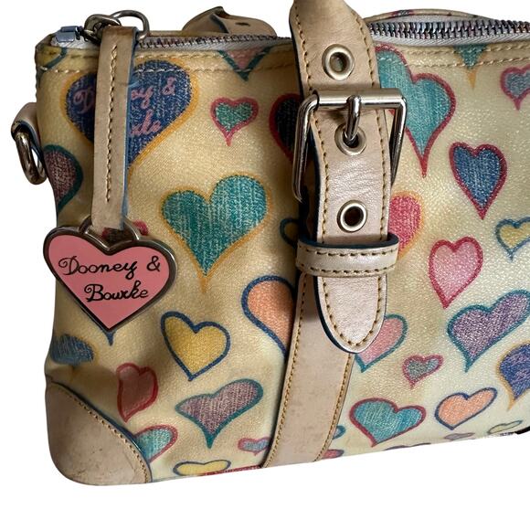 Dooney & Bourke Heart Print Satchel Y2K Vintage Coquette Bag Rare Novelty Tote - Picture 4 of 16